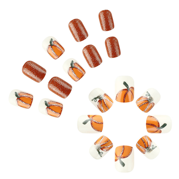 Festive Pumpkin-Themed Press-On Nail Art Stornfield