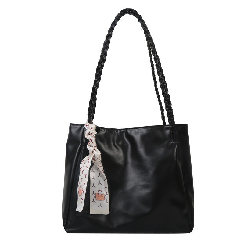 Glossy Faux Leather Tote Bag with Braided Straps