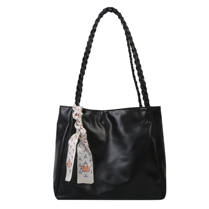 Glossy Faux Leather Tote Bag with Braided Straps