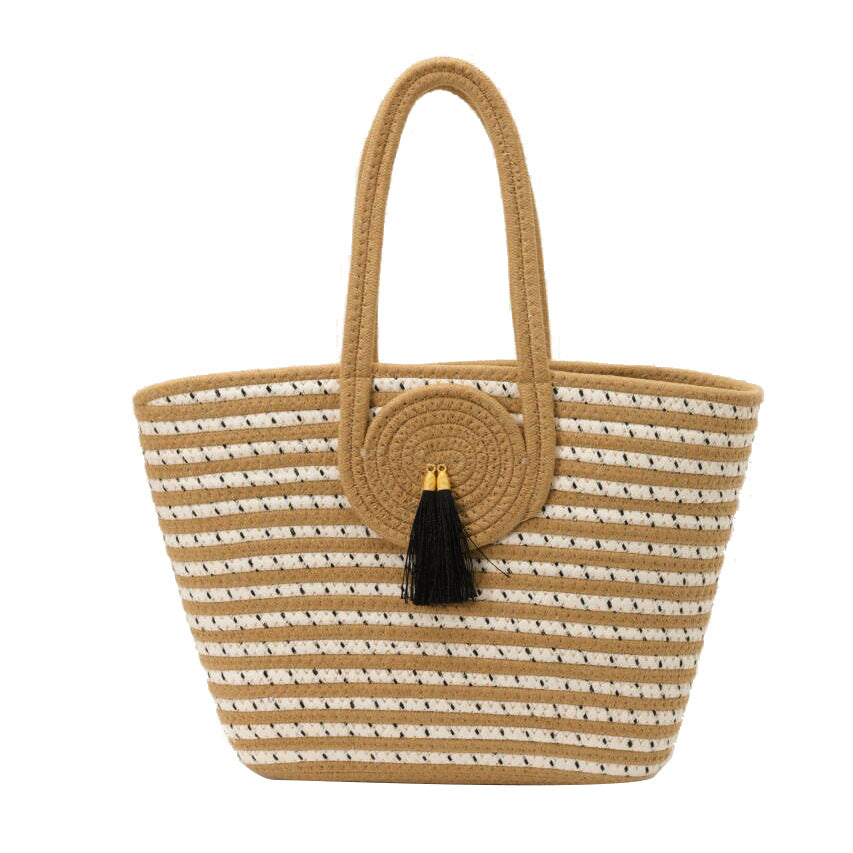 Striped Woven Beach Tote