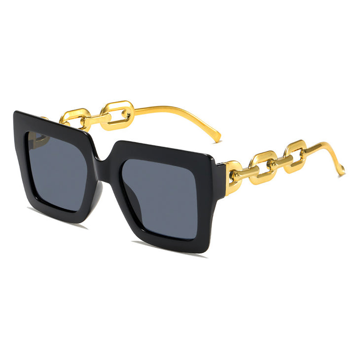 Women's fashionable sunglasses with unique rectangular frame and chain details Stornfield