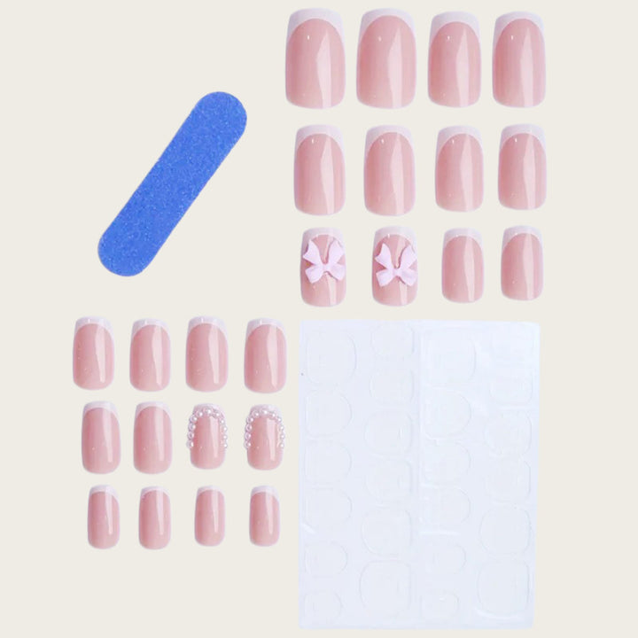 Exclusive artificial nails with decorative bows and pearl details Stornfield