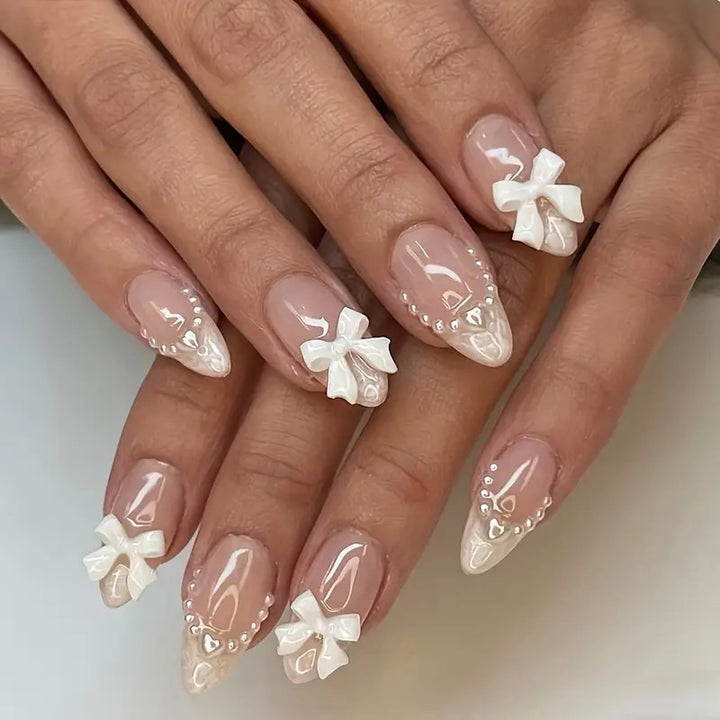 Elegant Bow-Embellished Press-On Nail Art Stornfield