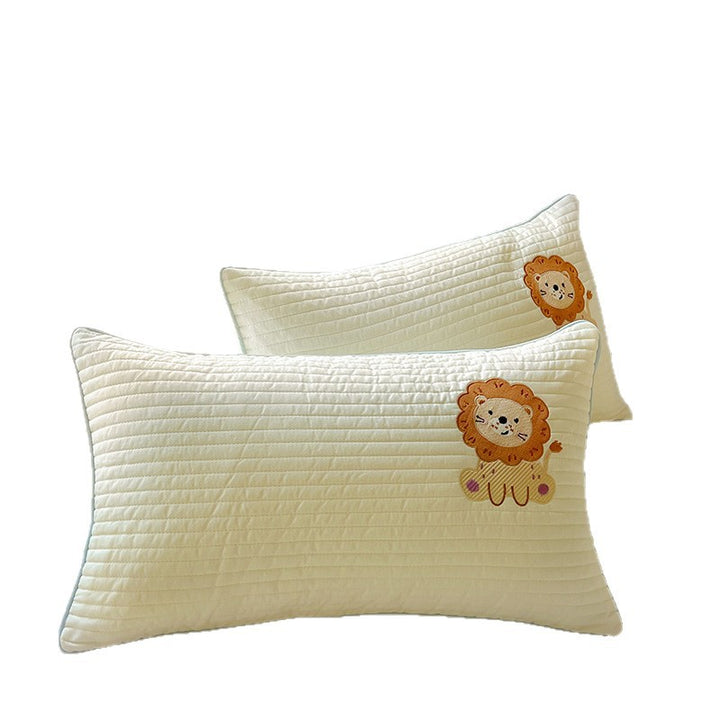 Quilted Cushion Cover Set with Embroidered Dog Design and Velvety Handle