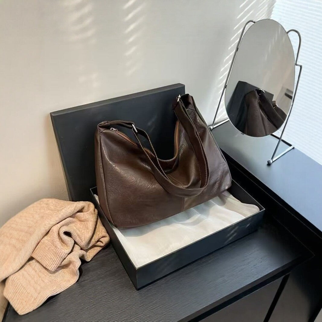 Versatile Faux Leather Hobo Handbag