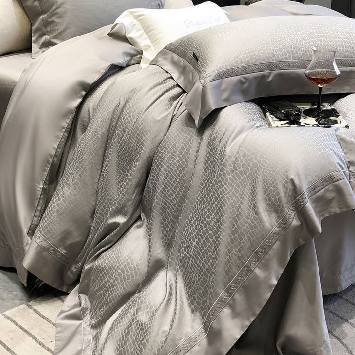Premium Floral Jacquard Sateen Duvet Cover Set with Embroidered Hem