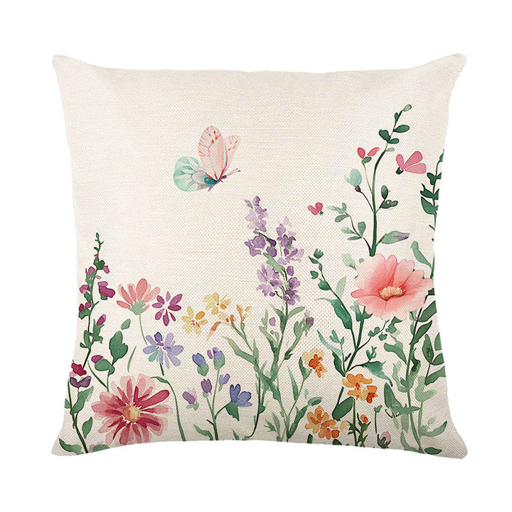 Watercolor Wildflower Linen Throw Pillow Cover