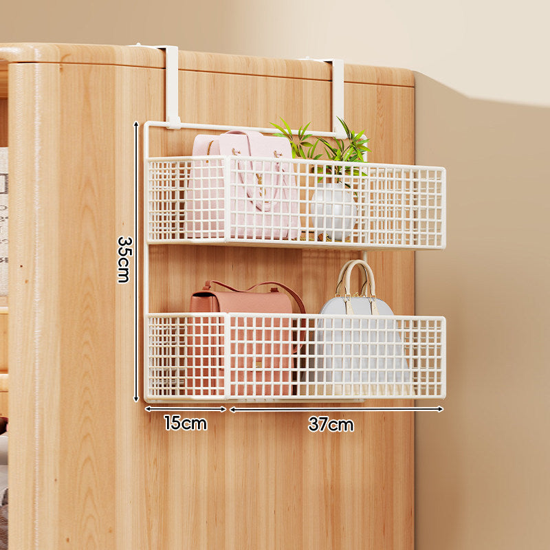 Over-Door Four-Tier Metal Mesh Hanging Storage Organizer with Integrated Hooks