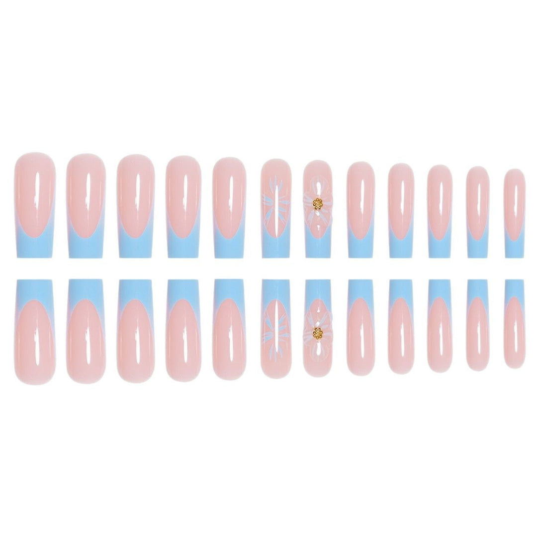 Artistic Long Press-On Nails with Floral Accents Stornfield