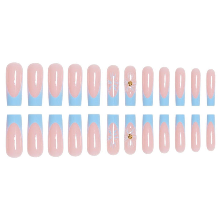 Artistic Long Press-On Nails with Floral Accents Stornfield