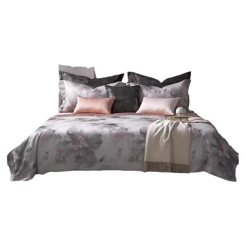 Marble-Effect Luxury Cotton-Sateen Duvet Cover Ensemble with Hidden Closure & Euro Shams