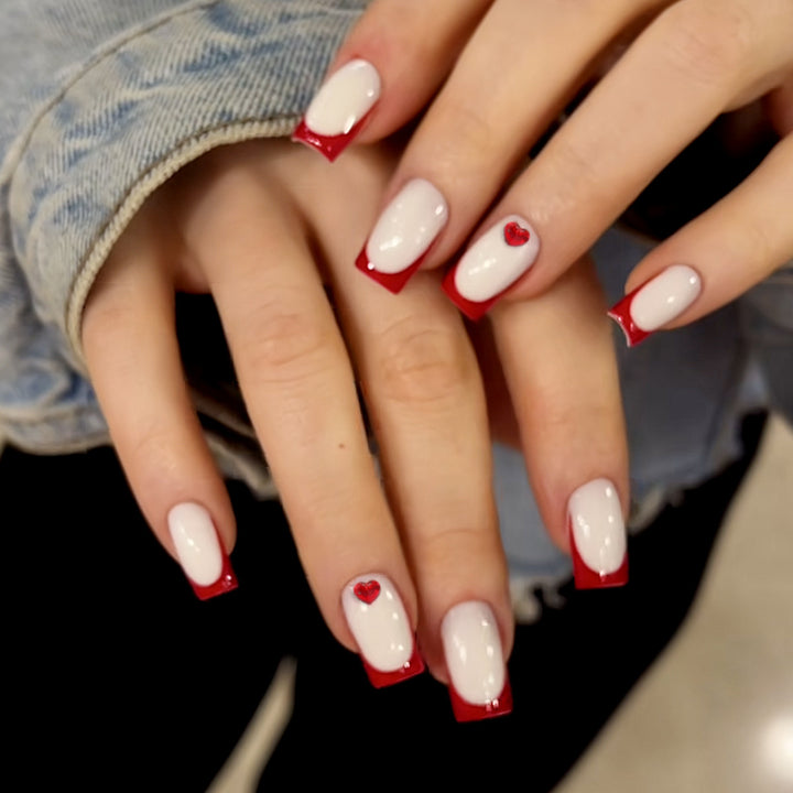 Heart-Accent Acrylic Nail Art Extensions Stornfield