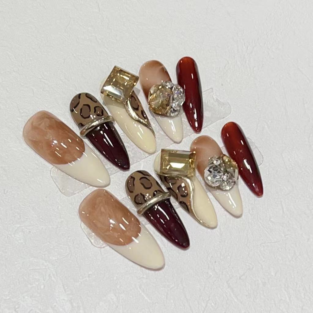 Stiletto Press-On Nail Art Set with Decorative Gem Accents Stornfield