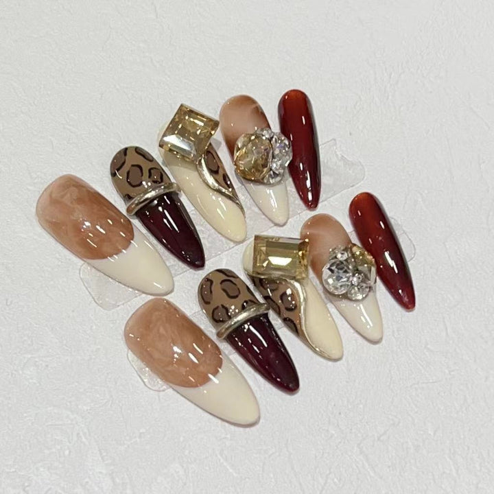 Stiletto Press-On Nail Art Set with Decorative Gem Accents Stornfield