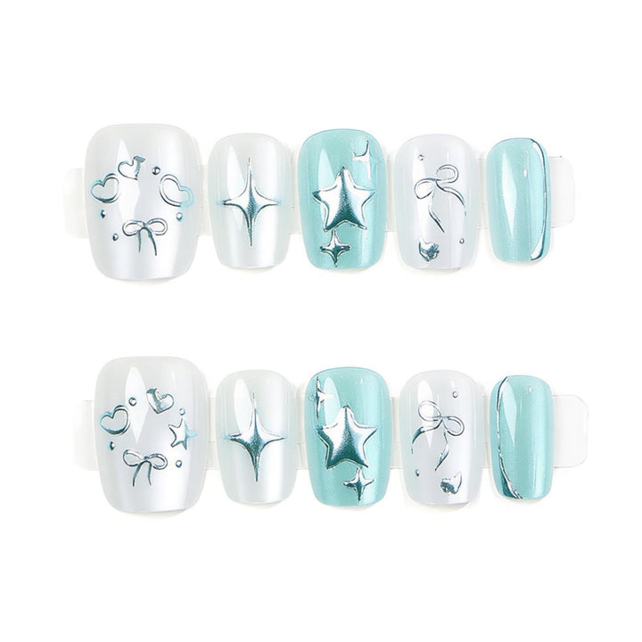 Elegant Press-On Nail Art Set with Star and Bow Designs Stornfield