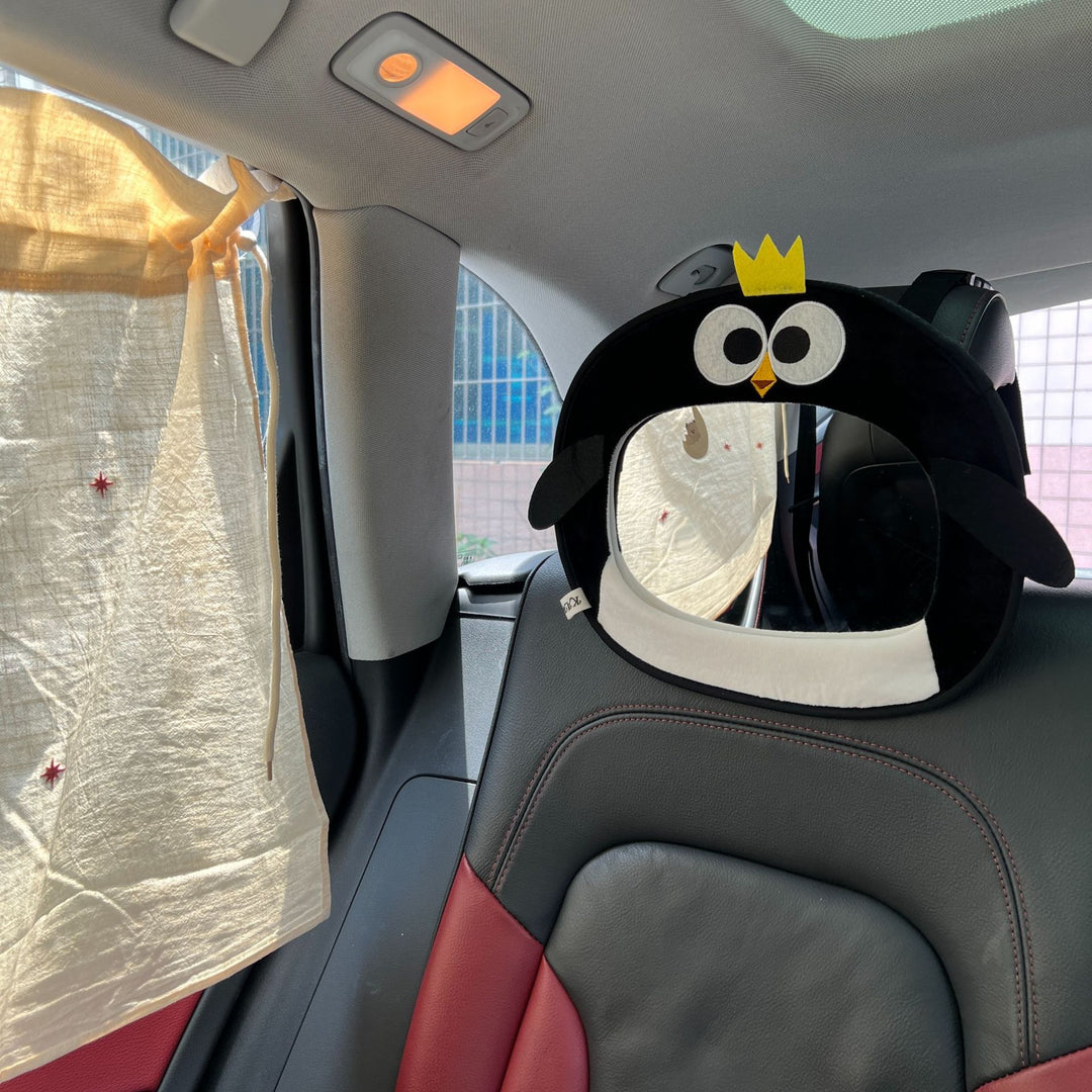 Rear-Facing Infant Car Mirror with Plush Owl Cover and Adjustable Strap