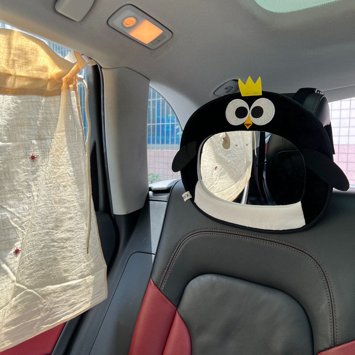 Rear-Facing Infant Car Mirror with Plush Owl Cover and Adjustable Strap