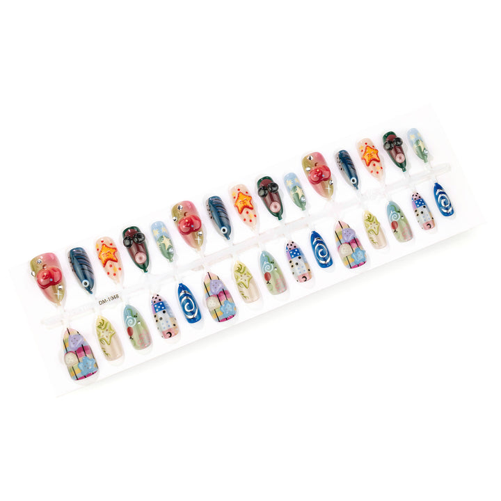 Artistic Press-On Nail Set with Playful Designs Stornfield