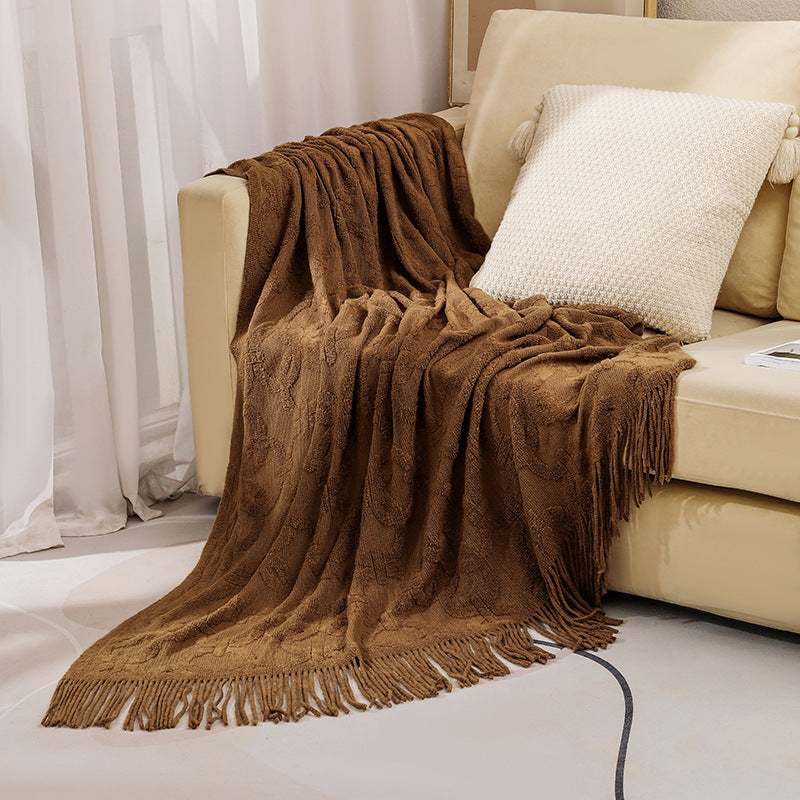 Cozy Textured Fringe Throw Blanket