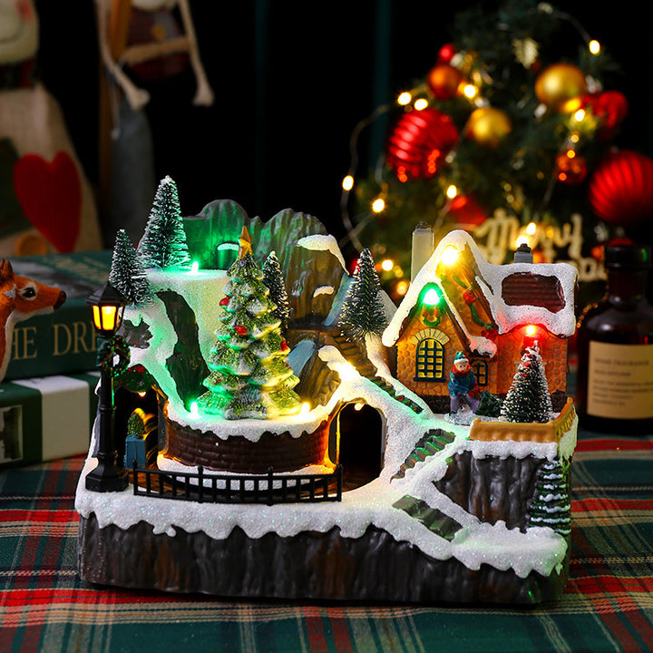Illuminated Christmas village decoration with moving figures Stornfield