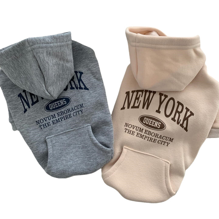 Small Dog Cotton Fleece Hoodie with Graphic New York Queens Print