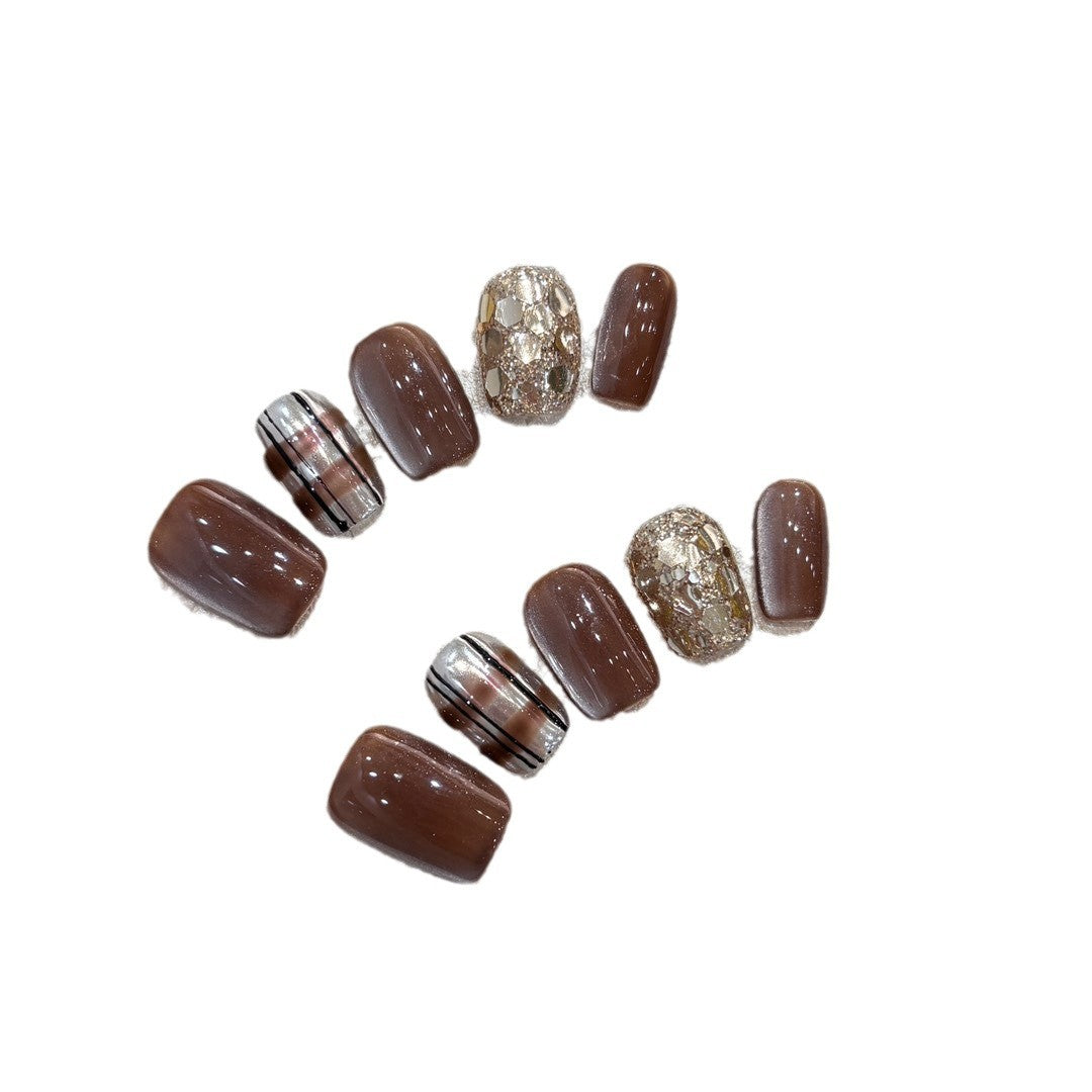 Artificial Nail Set with Glitter and Gold Accents Stornfield