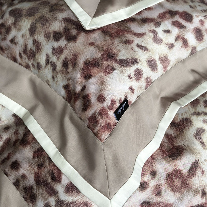 Reversible Satin-Trim Leopard-Print Duvet Cover Bedding Set with Pillow Shams