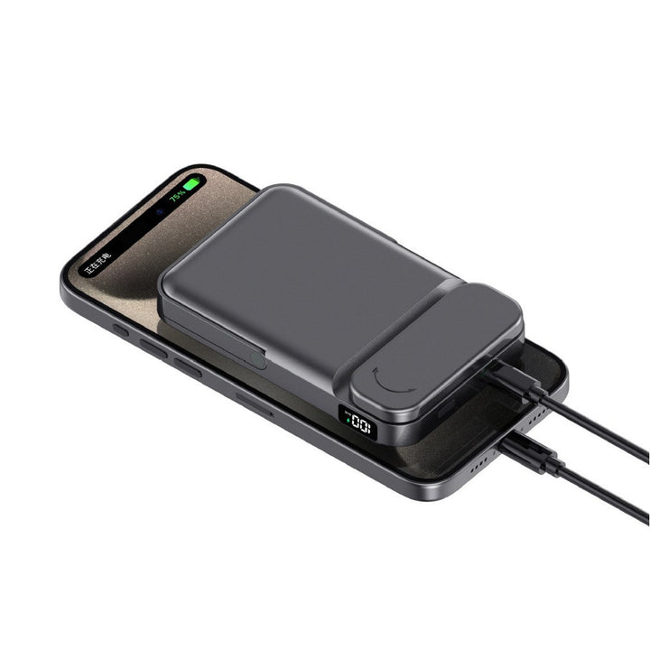 Portable power bank with integrated stand function and digital charging status display Stornfield