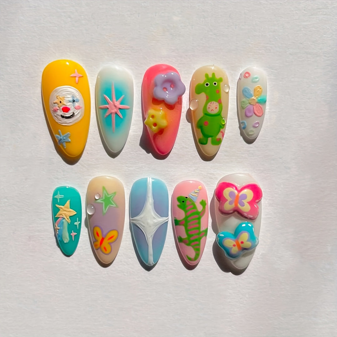 Playful Themed Press-On Nail Art Set Stornfield