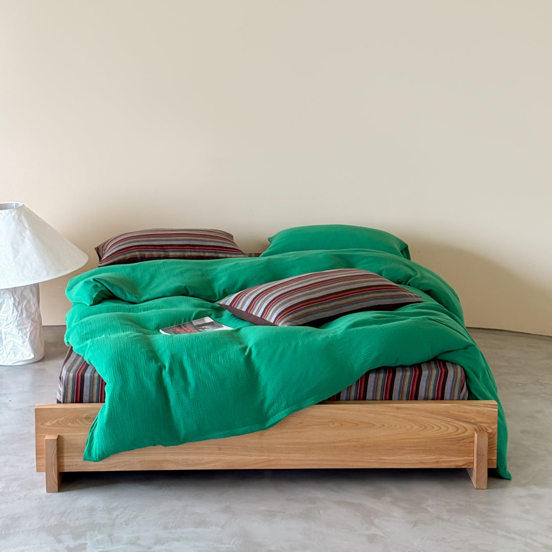 Reversible Cotton-Gauze Duvet Cover and Striped Sheet Set