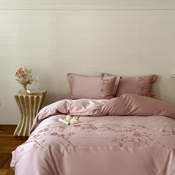 Silky Cotton-Sateen Embroidered Botanical Duvet Cover Set with Reversible Liner & Pillow Shams