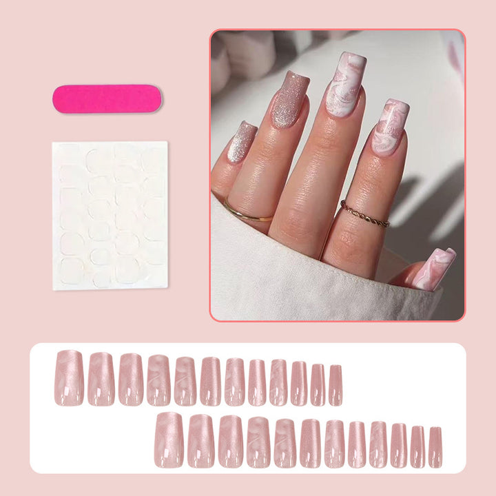 Artificial nail set with stylish marble design and glitter accents Stornfield