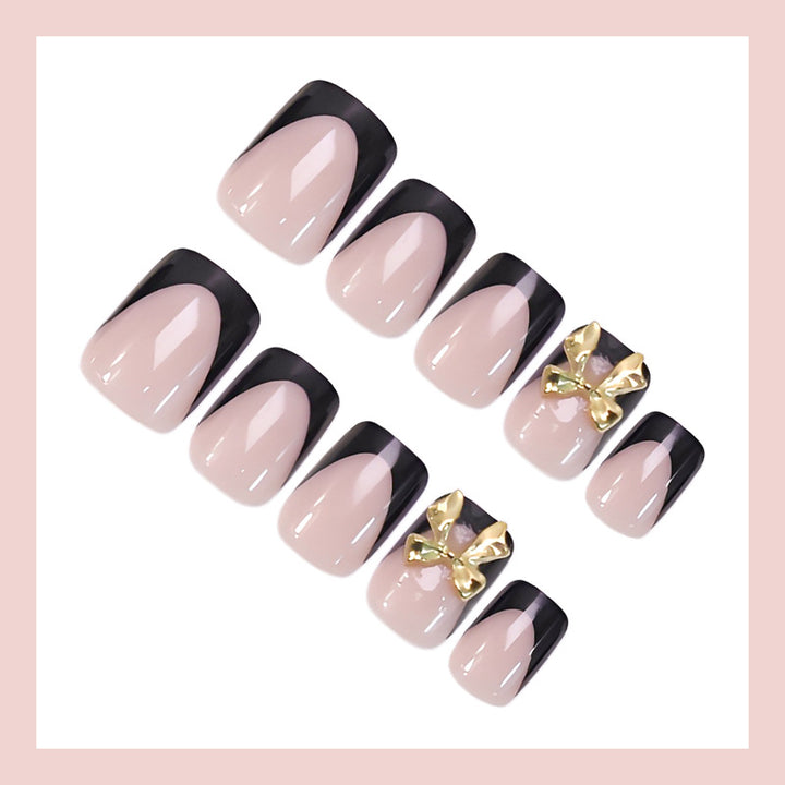 Artificial nail set with stylish and elegant black lace tips Stornfield