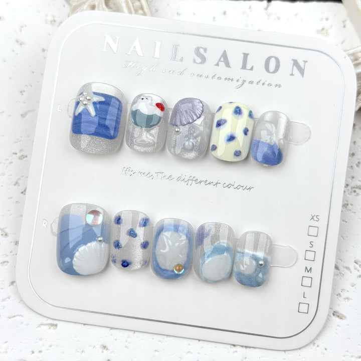 Artistic Ocean-Inspired Press-On Nail Set 1790745331