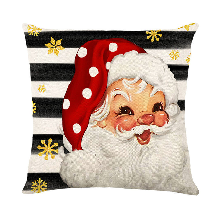 Square Cotton-Linen Holiday Tree Decorative Throw Pillow Cover with Candy-Cane Ornaments