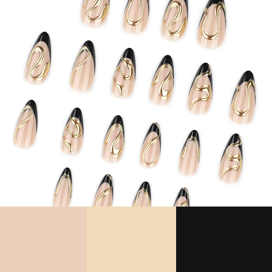 Artful stiletto nails with elegant gold design Stornfield