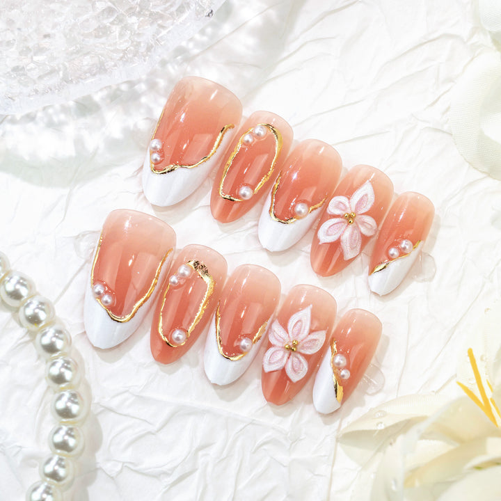 Floral and Pearl-Embellished Press-On Nail Art Set Stornfield