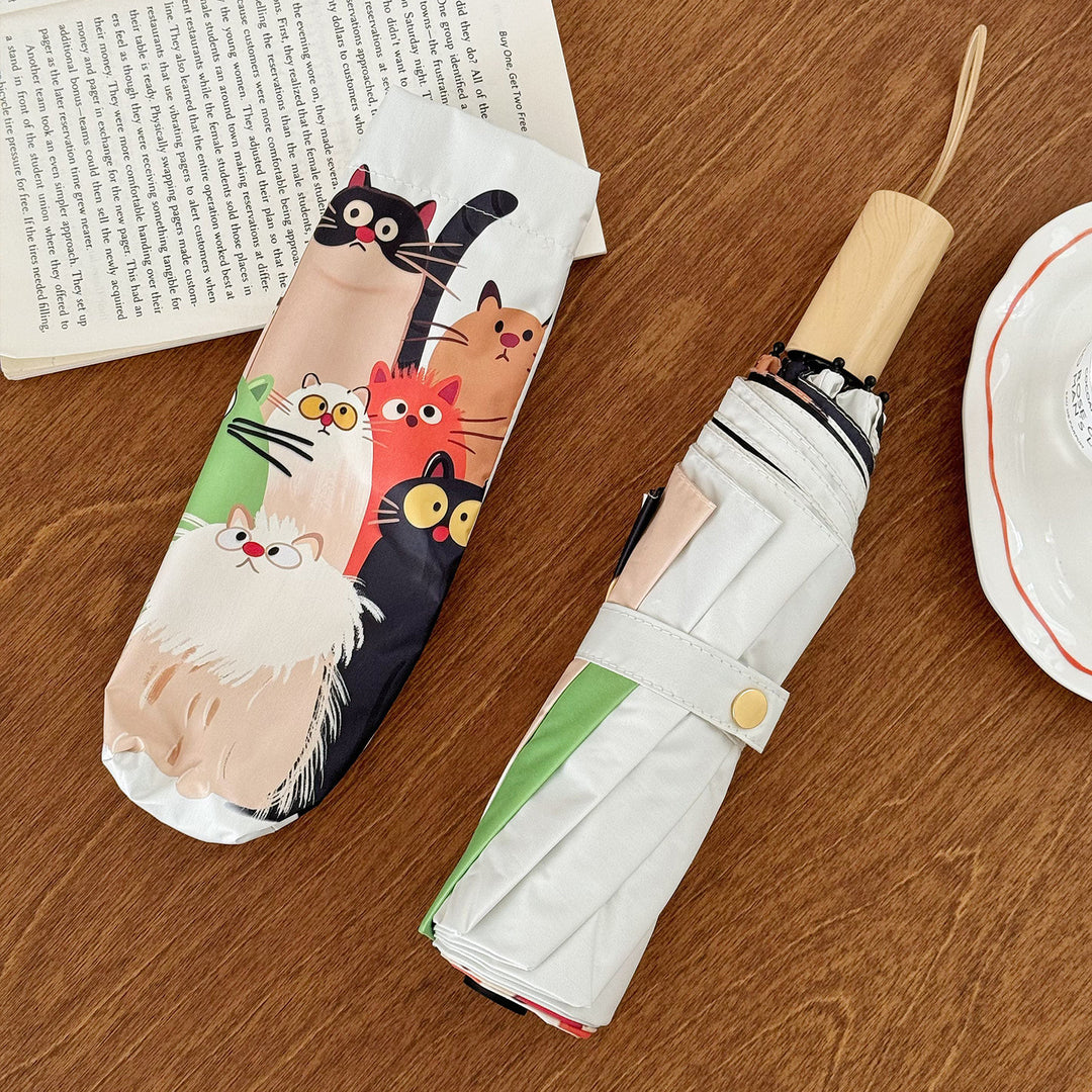 Women's Folding Umbrella with Playful Cat Design Stornfield