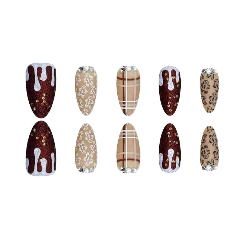 Festive Gingerbread Themed Press-On Nails Stornfield