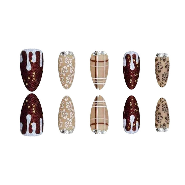 Festive Gingerbread Themed Press-On Nails Stornfield