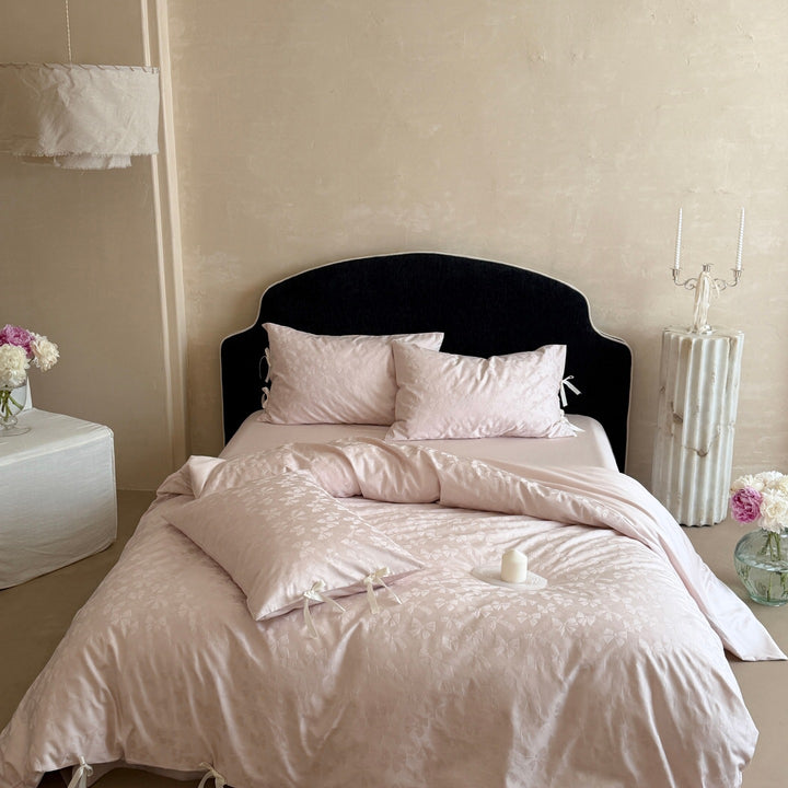 Jacquard Butterfly Duvet Cover Set with Ribbon-Tie Shams
