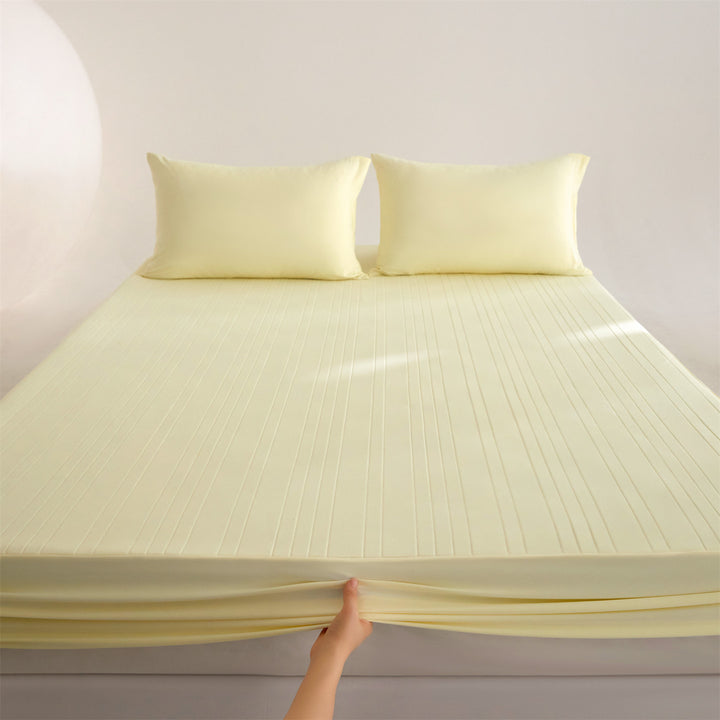 Deep-Pocket Stretch-Fit Mattress Sheet with Microfiber Pinstripe Texture