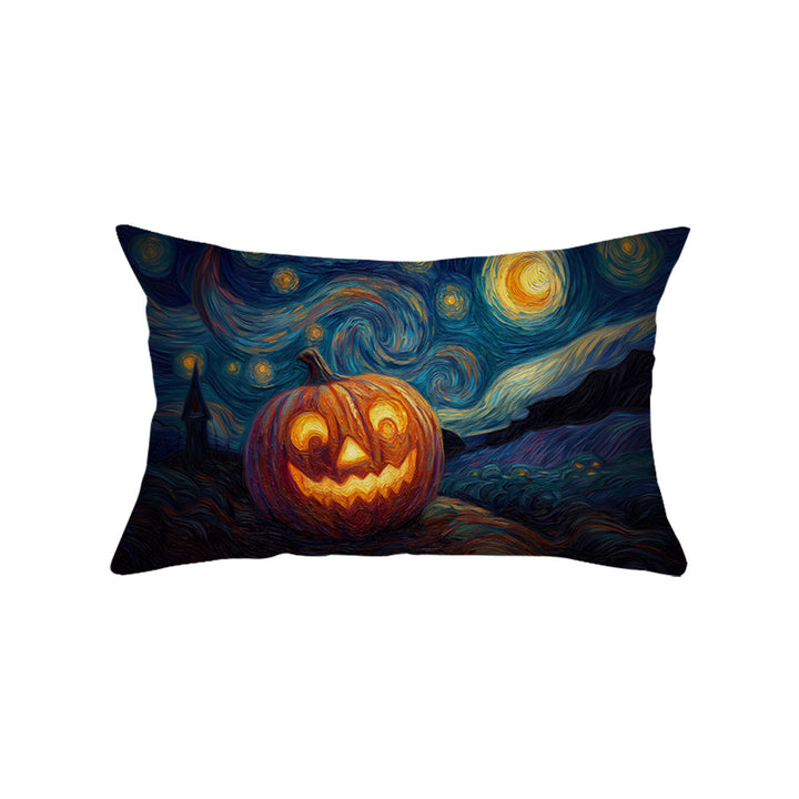 Rectangular Cotton-Linen Halloween Ghost Pattern Lumbar Pillow Cover
