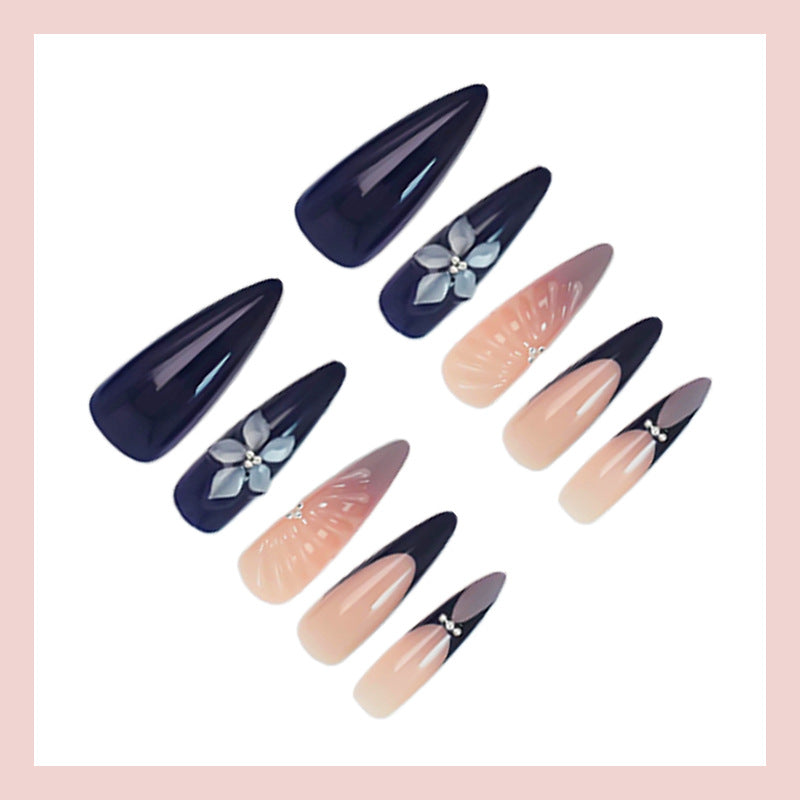 Artificial nail set with elegant floral and ombre designs Stornfield