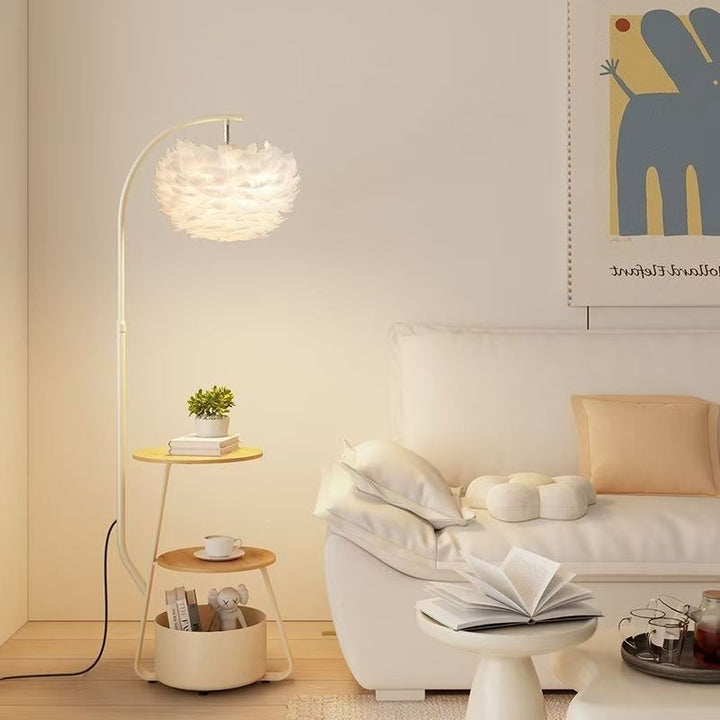 Artistic Floor Lamp with Elegant Feather Shade
