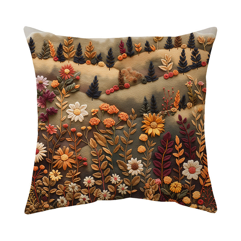 Embroidered Wildflower Raised-Texture Square Throw Pillow Cover