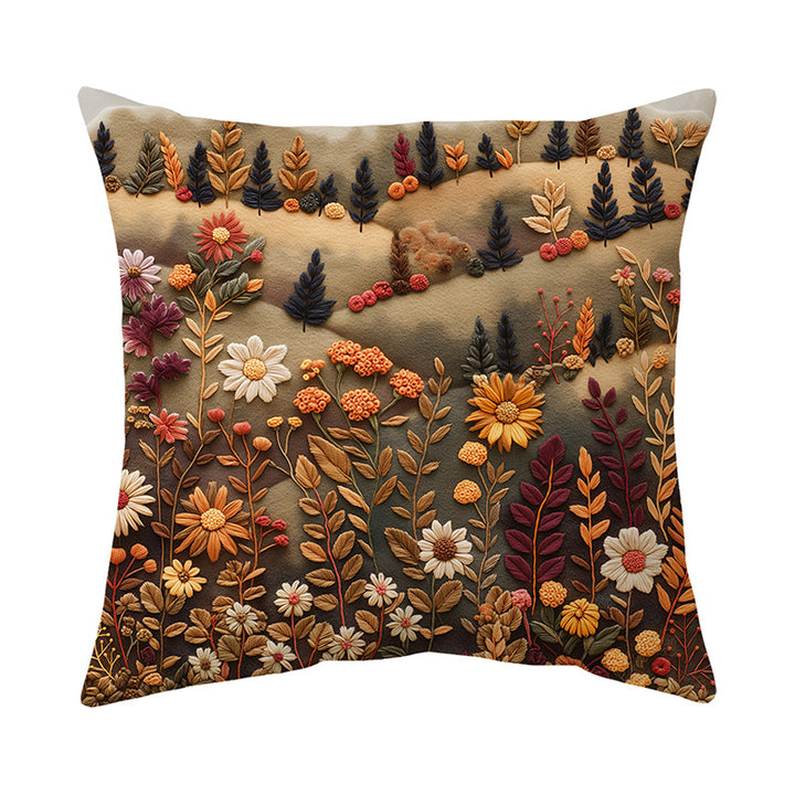 Embroidered Wildflower Raised-Texture Square Throw Pillow Cover