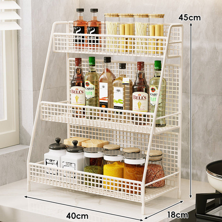 Three-Tier Mesh Countertop Kitchen Organizer Rack for Bottles and Spices