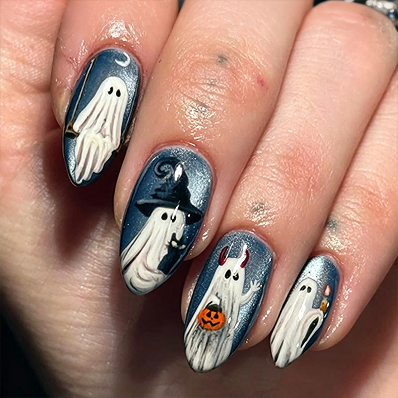 Halloween Nail Art Set with Creepy Ghost and Pumpkin Designs Stornfield