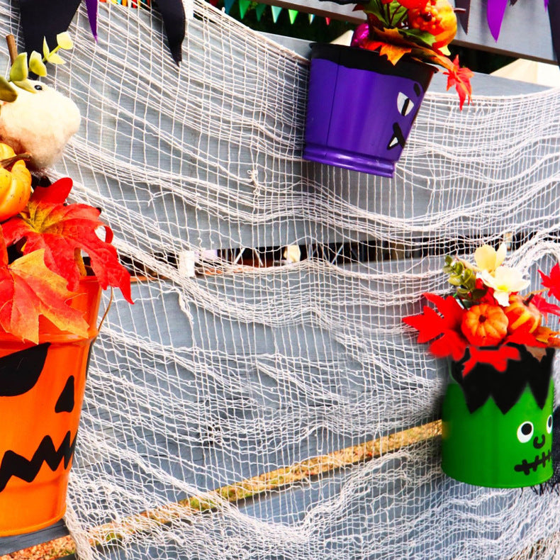 Creepy Halloween decor head with colorful cloth